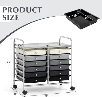 GOFLAME 12-Drawer Rolling Storage Cart, Multifunctional Art Craft Organizer Cart, Mobile Utility Storage Cart with Removable Drawers & Lockable Wheels, Craft Cart for Home Office School, Grey Gradient