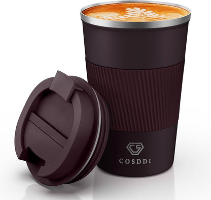 CS COSDDI 12 oz Stainless Steel Vacuum Insulated Tumbler - Coffee Travel Mug Spill Proof with Lid - coffee Cup for Keep Hot/Ice Coffee,Tea and Beer (3rd Brown)