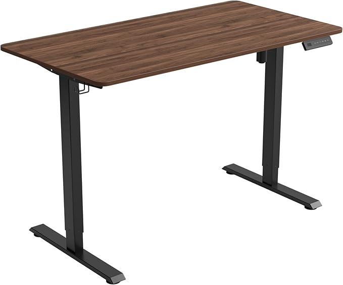 FEZIBO One-Piece Standing Desk Adjustable Height Stand up Home Office Desk, 55x24 Inch Electric Standing Computer Desk, with 4 Memory Presets, Headphone Hook, Black Walnut