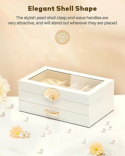 Jewelry Box with 1 Drawers: Display Organizer for Earrings Necklaces - Christmas Gifts for Girls Women (White)