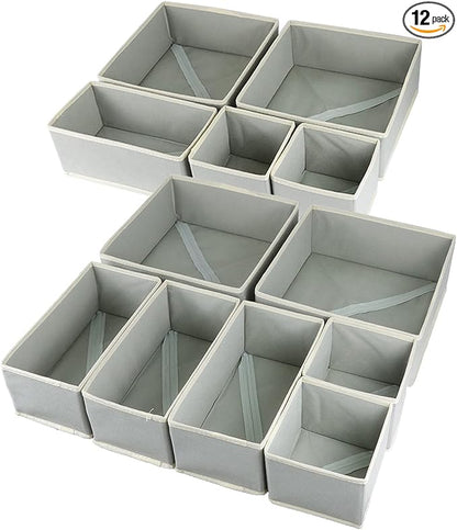 Fordonral 12 Pack Drawer Organizer Clothes, Foldable Fabric Dresser Organizer Closet Organizers and Storage Box for Underwear,Folded Clothes,Baby Clothing,Socks,Bra,Towels,Ties(12 Pack,Gray)