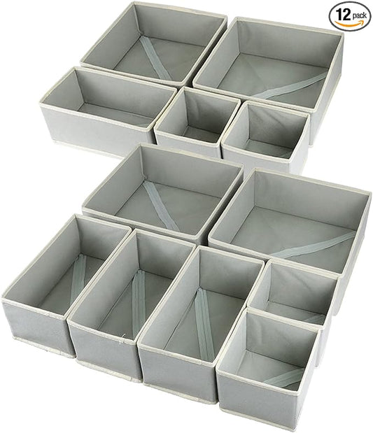 Fordonral 12 Pack Drawer Organizer Clothes, Foldable Fabric Dresser Organizer Closet Organizers and Storage Box for Underwear,Folded Clothes,Baby Clothing,Socks,Bra,Towels,Ties(12 Pack,Gray)