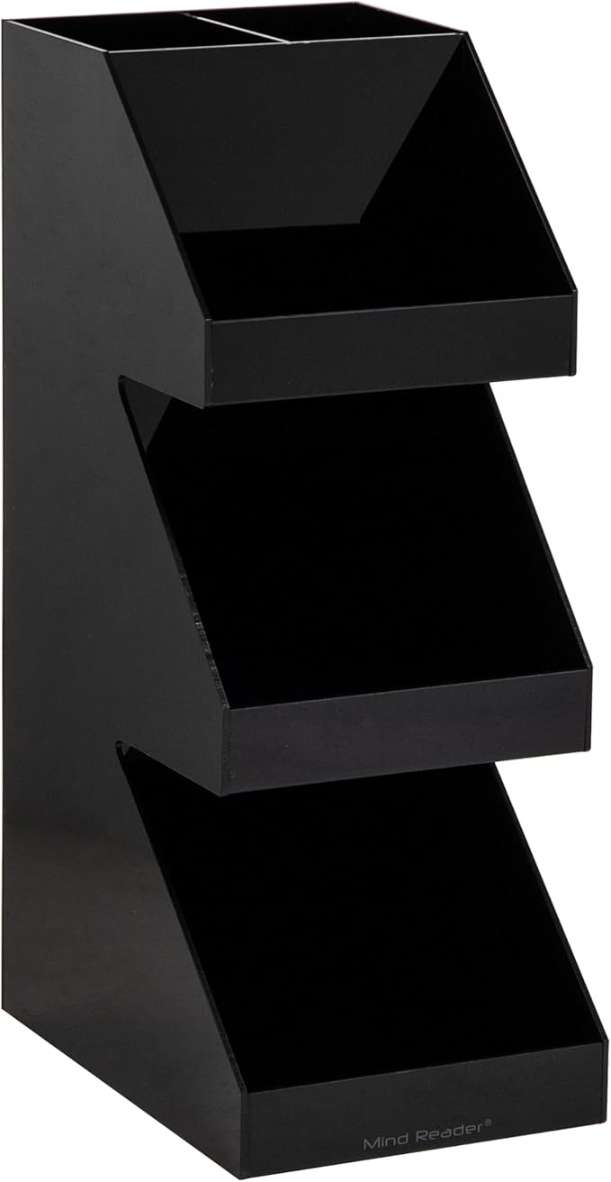 Mind Reader Coffee Tea Utensil and Condiment Station, Countertop Organizer, Coffee Bar, Kitchen, 6"L x 9"W x 16"H, Black | Acrylic