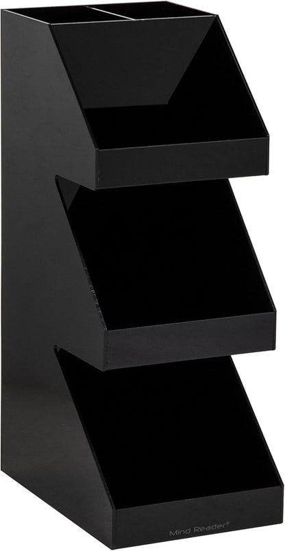 Mind Reader Coffee Tea Utensil and Condiment Station, Countertop Organizer, Coffee Bar, Kitchen, 6"L x 9"W x 16"H, Black | Acrylic