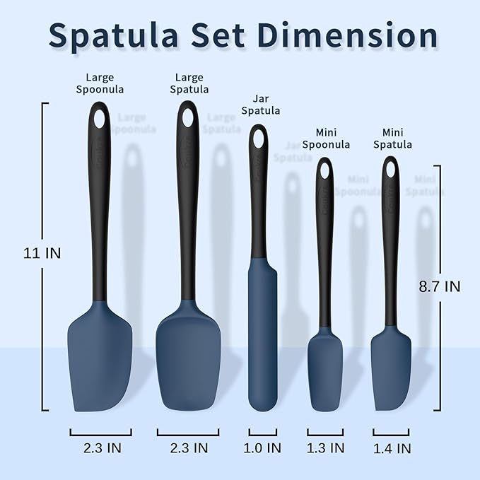 Coukre Silicone Spatula Set of 5,High Temperature Resistant, Food Grade Silicone, Dishwasher Safe, for Baking, Cooking (Dark Blue Black)