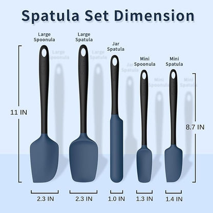 Coukre Silicone Spatula Set of 5,High Temperature Resistant, Food Grade Silicone, Dishwasher Safe, for Baking, Cooking (Dark Blue Black)