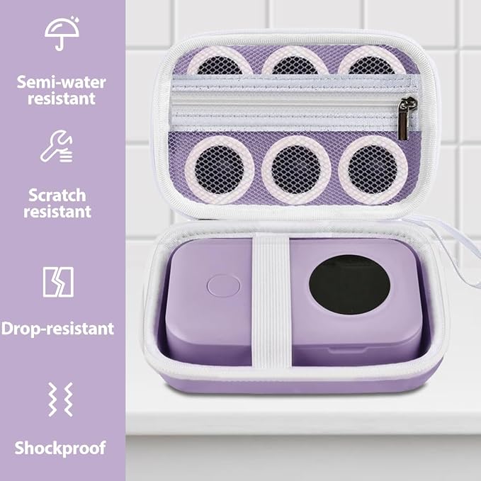 TUGUAI Label Maker Case Compatible with Phomemo D30 NiiMbot D11 D110 SUPVAN E10 Label Printer, Hard Carrying Container Storage Holder Organizer for Tape Roll, Charging Cable (Purple Box Only)