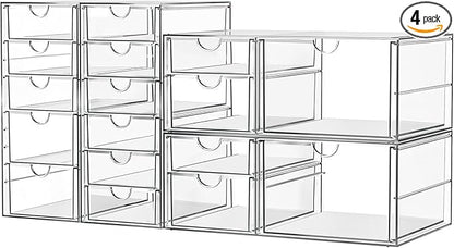 ARSTPEOE Makeup Acrylic Organizer with 17 Drawers(4 Sets), Desk Organizers and Accessories, Clear Makeup Organizer, Dustproof Storage Drawers for Office Art Craft Supplies