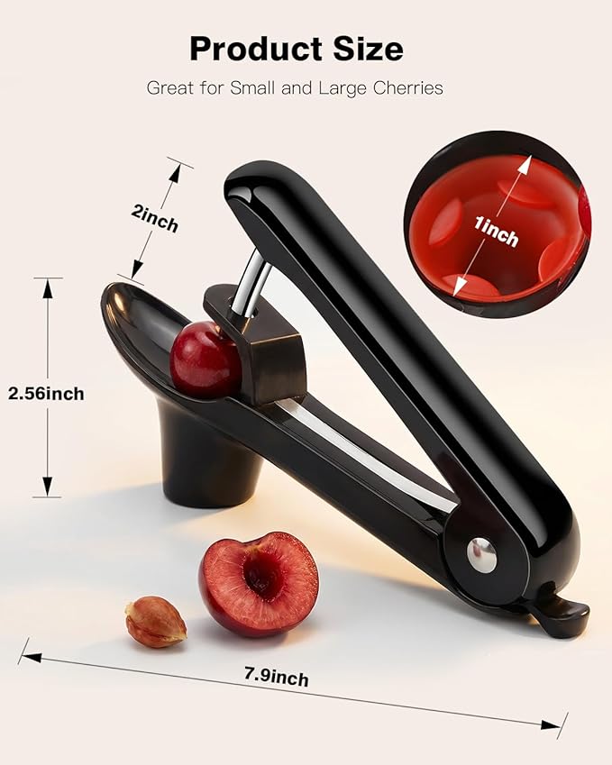 Cherry Pitter, Cherry Pit Remover Tool Cherries Corer Pitter with Hand-held Push, Olive Seed remover stones with lock design, Durable Cherries seed Corer for Cherry Jam -Black