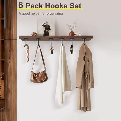 NearMoon Coat Hooks, Wall Mount Hooks for Hanging Hat Hurse Robe, 304 Stainless Steel Heavy Duty Towel Hangers for Bathroom Livingroom Kitchen-Ceiling Hook, 6 Pack (2 Inch, Matte Black)