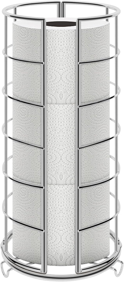 NearMoon Toilet Paper Organizer Stand, Free Standing 3 Rolls Tissue Storage, Metal Bathroom Accessory, Rustproof Toilet Roll Holder for Kitchen Countertop Inside Cabinet Shelf(Metal Base, Chrome)