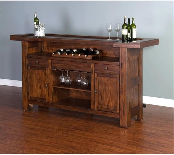 Sunny Designs Tuscany 78" Farmhouse Wood Bar Unit in Medium Brown