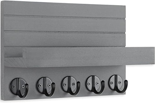 Key Holder for Wall, Decorative Key and Mail Holder with Shelf Has Large Key Hooks for Bags, Coats, Umbrella – Paulownia Wood Key Hanger with Mounting Hardware (9.8”W x 6.7”H x 4.2”D)