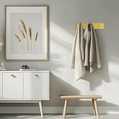Bntuk Coat Rack Wall Mount - 3 Coat Hooks, Towel Racks for Bathroom Robes Bags Keys, Hat Rack Wall Towel Hooks Organizer (Gold)
