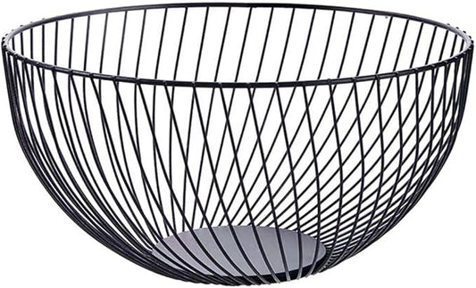 7UYUU Fruit Basket for Kitchen - Wire Fruit Basket Holder for Lemon, Potato, Onion - Black Countertop Fruit Bowl - 10.2 In (Round B)
