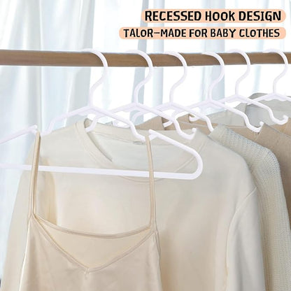 20 Pack White Kids Hangers 11.6 Inch - Baby Clothes Hangers for Toddler & Child, Durable Plastic Children's Hangers for Closet, Pants, Coats, Skirts (Non-Slip, Space-Saving)