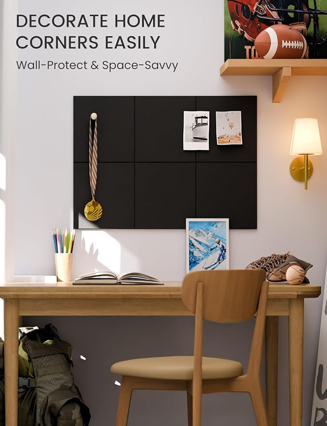 Fluxynara Felt Bulletin Board Tiles -28"x18" Cork Board Alternative for Office Decor, Push Pin Board Wall Organizer 6-Pack - Black
