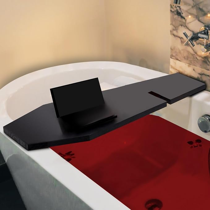 Barydat Halloween Decorations Coffin Bath Tray Gothic Coffin Serving Tray with Tablet Stand Spooky Goth Bathtub Caddy Black Wood Bath Board for Halloween Home Decor Bathroom Accessories