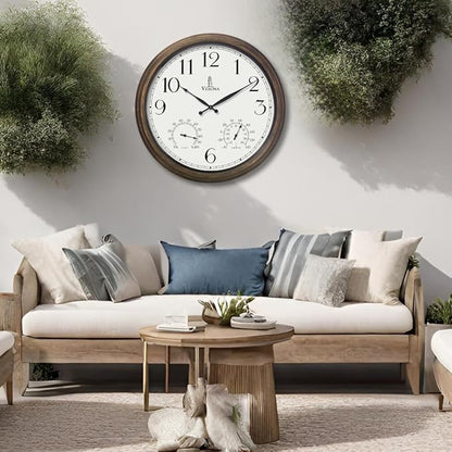 Outdoor Clocks for Patio Large Waterproof with Thermometer - 24 inch Indoor Outdoor Wall Clock with Temperature and Humidity Combo - Weatherproof, Accurate & Easy to Read for Pool, Garden & Home Decor