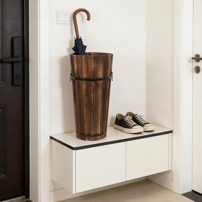 PRETYZOOM Wooden Umbrella Stand Storage Bucket Vintage Entryway Organizer Umbrella Holder Home Hallway Multifunctional Storage Stand 14.96 x 6.69 x 4.72 Inch