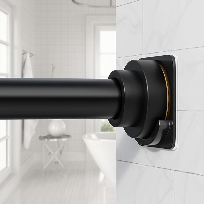 STARLATTA Long Tension Shower Curtain Rod 31-120 Inch (10ft): 1.1" Dia Rustproof Stainless Steel, No Drilling Heavy Duty, Adjustable Room Divider for Bathroom Window, Matte Black
