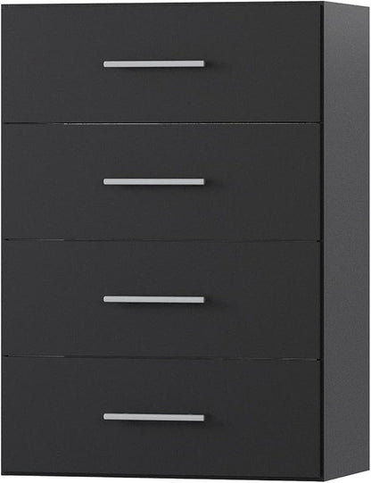 4 Drawer Short Tower Closet Unit, Modular Closet System, Wood Closet System Organizer with Storage for Walk In Closets, Clothing Rack Closet for Hanging Clothes, Bedroom, Black, 25.5"W