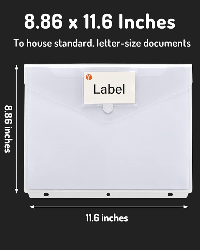 Forvencer Binder Pocket, 36 Pack Super Heavyweight Poly Binder Pocket with Tight Closure, Binder Folders Side Loading, 3 Ring Binder Pocket, Binder Dividers with Pockets, Letter Size, Clear