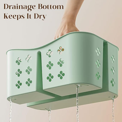PQH Portable Shower Caddy with Handle, Large Capacity Shower Basket Organizer, Quick-Drain Bathroom Storage Tote, Durable Plastic Shower Organizer for College Dorm, Beach, Gym Essentials, MintGreen