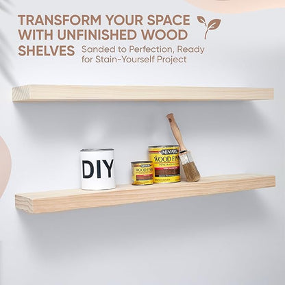 Homeforia 60 inch Wood Floating Shelf, High End Solid Natural Long Wood Shelf for Wall 60 inches, Unfinished Wooden 60inch Large Floating Shelves, Heavy Duty Bracket, 60 X 6.5 X 1.75 in, Set of 2