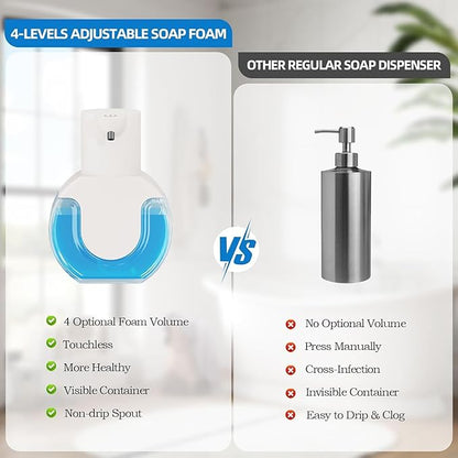 2Pack Automatic Soap Dispenser Touchless, Rechargeable Foaming Soap Dispenser,15oz/420ml Smart Hand Soap Dispensers,4-Level Adjustable,Wall Mount for Bathroom Kitchen Dish Soap(White, Foam)