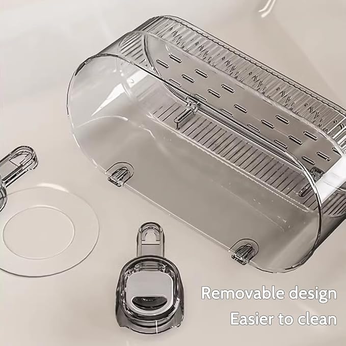 No-Drill Bathroom Suction Storage Box – Large Capacity & Strong Load-Bearing, Removable Hanging Shower Basket Caddy Organizer Drain Rack, with Drainage Hole & Adhesive Backing (Transparent, 1pc)