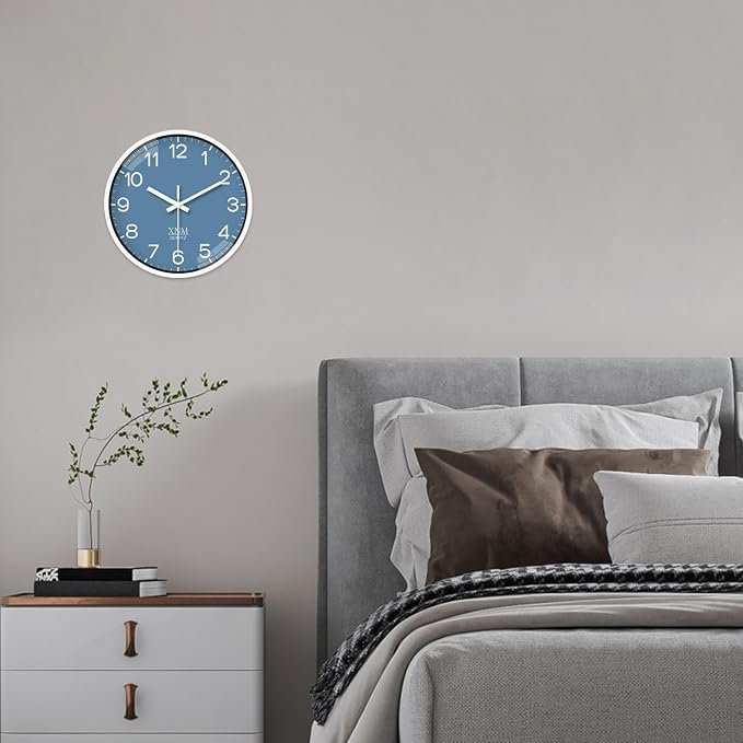 XNM Modern Wall Clocks Battery Operated Classic Analog Clock for Living Room Kitchen Bedroom Decor 12 Inch Simple Blue Wall Clock Silent Non Ticking