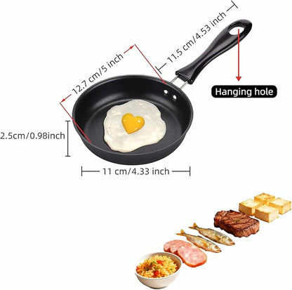 4.7 Inch Mini Frying Pan, Black Non-Stick Egg Pan with Hanging Hole, Flat Bottom Design for Gas, Induction, Electric Stove, Perfect for Single Serve Breakfast, Omelets & Camping, RV Use (Black)