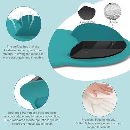 MOSISO Wrist Rest Support for Mouse Pad&Keyboard Set, Circle Curved Ergonomic Mousepad&Coaster Non-Slip Base Home/Office Pain Relief&Easy Typing Pad with Soft Cloth&Silicone Lining, Teal Green