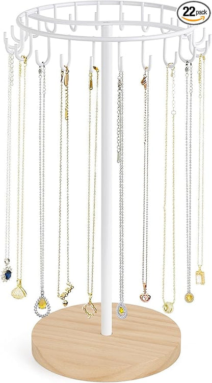 Mkono Necklace Holder Metal Jewelry Display Stand Necklace Organizer with 22 Hooks for Storage and Hanging Bracelet Keychain Home Room Decor for Women,White