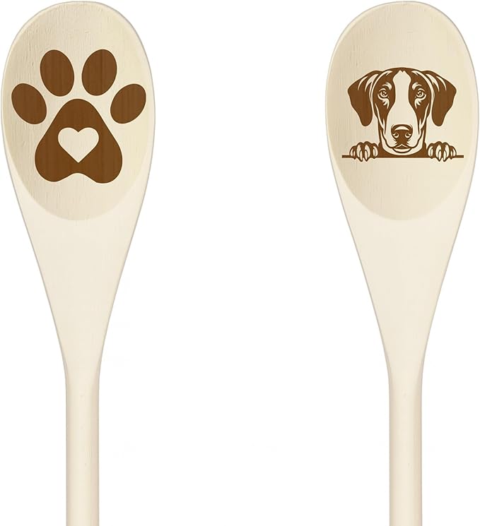 IBIZAN HOUND Wooden Spoons for Cooking, Serving or Decorative Kitchen Utensils Set Dog Lover Dog Mom/Dad Gift with Peeking Dog Designs, Paw Print and Dog Head, Kitchen Utensils Set of 2
