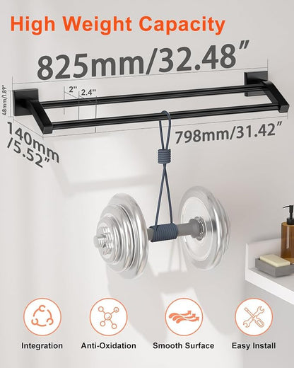 Alise Bath Double Towel Bars Towel Racks for Bathroom,32 Inch Wall Mount Towel Holder Heavy Duty SUS304 Stainless Steel Towel Hanger Towel Rail,Matte Black