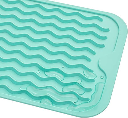 Silicone Dish Drying Mat for Multiple Usage,Easy clean,Eco-friendly,Heat-resistant Silicone Mat for Kitchen Counter,Sink,Bar,Bottle,or Cup Mint M 17 inches x 6 inches