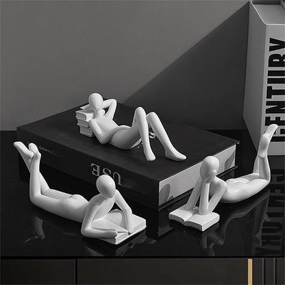 LINZHEN Style-B White Thinker Reads Book Decoration Reader Bookend for Home Aesthetic, Study, and Wine Cabinet – Stylish Shelf Decor Accent and Thoughtful Gift for Living Room, Bar, or Coffee Shop