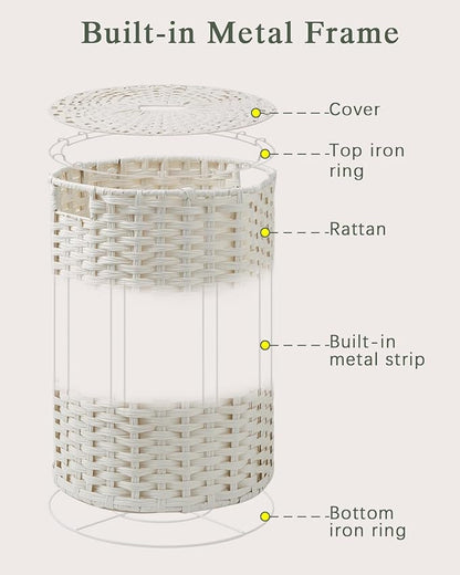 34.3 Gal (130 L) Large Laundry Hamper Laundry Basket Round Handwoven Wicker Laundry Baskets Rattan Laundry Basket with Removable Bag Handles 2 Mesh Bags for Living Room Bedroom White (No Lid)