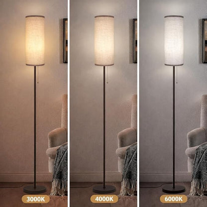 Floor Lamp for Living Room, Modern Standing Lamps with Lampshade, Minimalist Tall Lamp with Chain Switch for Living Room, LED Bulb Included (Beige+Brown)