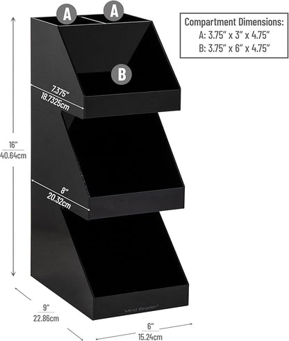 Mind Reader Coffee Tea Utensil and Condiment Station, Countertop Organizer, Coffee Bar, Kitchen, 6"L x 9"W x 16"H, Black | Acrylic