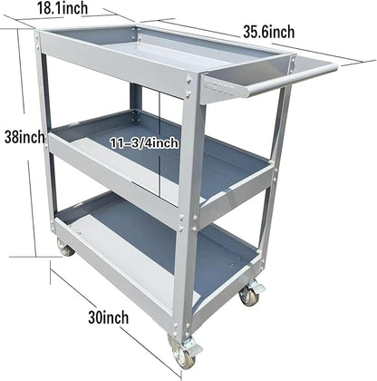HIGOOD Heavy Duty Service Utility Cart,3 Shelf Steel, 800-Pound Capacity, 35.6 x 18.1x38-Inch