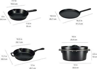 Amazon Basics Pre-Seasoned Cast Iron 5-Piece Cookware Set, Oven Safe, Cooks Evenly, 14.17 x 12.2 x 10.63 in, Black