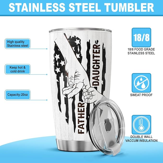 Father and Daughter Best Friend for Life Gift, 20oz Insulated Stainless Steel Tumbler, Unique Holding Hands Fist Bump Design, Birthday, Christmas, Father's Day