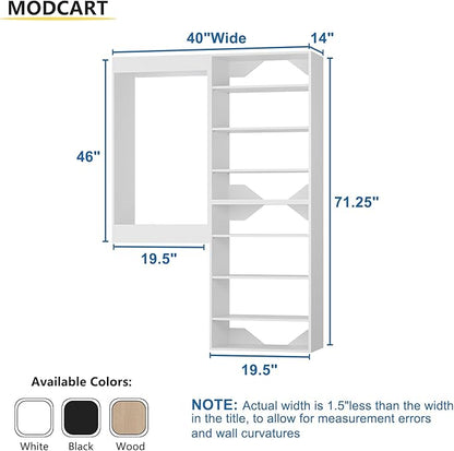 Modular Closet System, 40" Wide Closet Organizer System with Towers and Hanging, Wood Closet Tower Storage for Walk In Closets, Wall Mounted Wardrobe Organizer Kit System, Bedroom, White