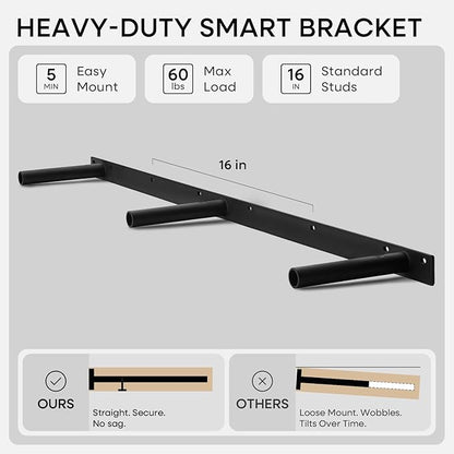 Homeforia Floating Black Shelf 42 inch, High End Solid Real Wood 42 inches Long Floating Shelves for Wall, Black Wooden 42inch Large Floating Shelves, Heavy Duty Bracket, 42 X 6.5 X 1.75 in, Set of 2