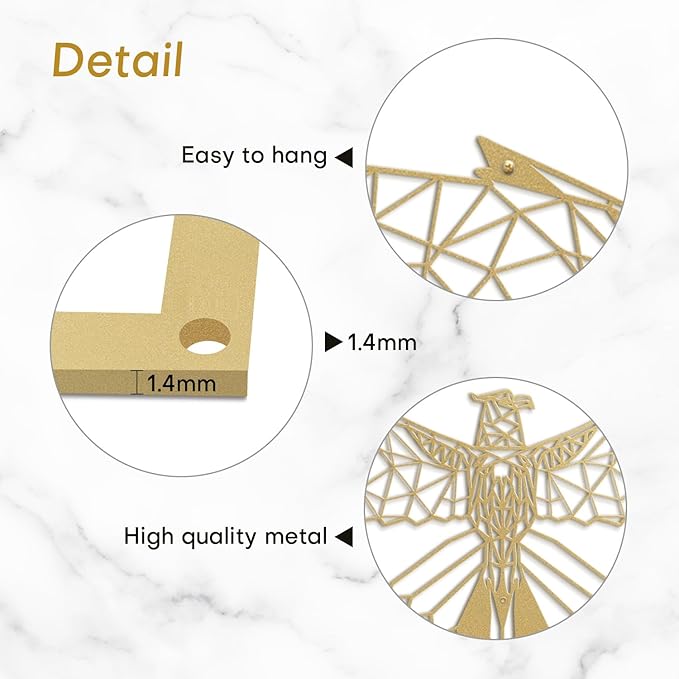SIGNLEADER Metal Wall Art Decor Eagle Strikes the Sky Modern Abstract Wall Sculpture Hangings Home Decoration for Living Room, Bedroom, Bathroom, Kitchen, Outdoor - 18" Gold