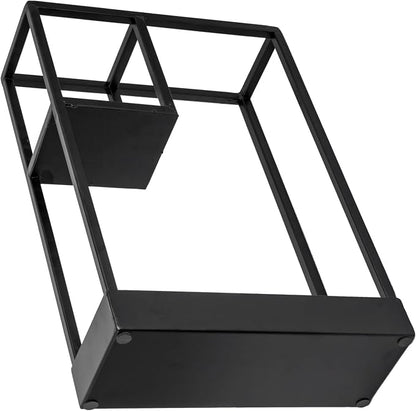 MyGift Modern Black Metal Entryway Umbrella Rack with Geometric Design, 13 x 5-inch Wide Rectangular Freestanding Cane Umbrella Holder with Shelf for Small Umbrellas and Bottom Drip Catch Tray