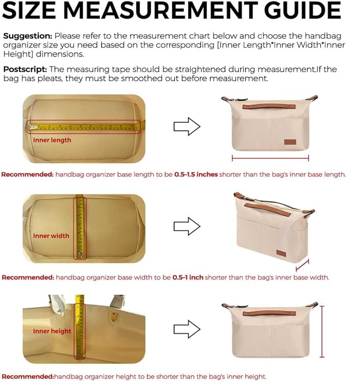 GIVLEFLY Purse Organizer with Zipper Protecting Privacy Small Multiple Pockets Tote Bag Organizer Inserts Lightweight Handbag Dividers with Handle,Fit for City 23 and Longchamp(Beige,Small)